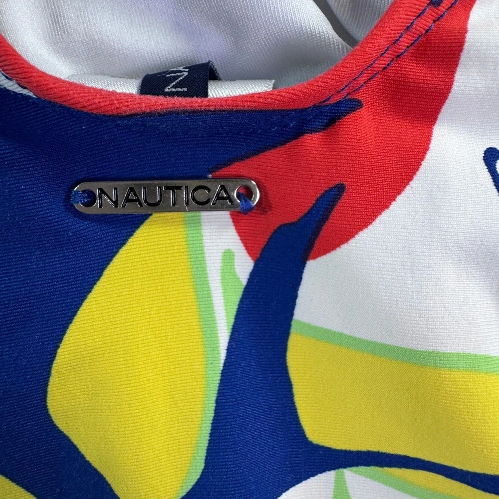 Nautica Tropical Floral One Piece Swimsuit Ruched Tummy Control Medium‎
